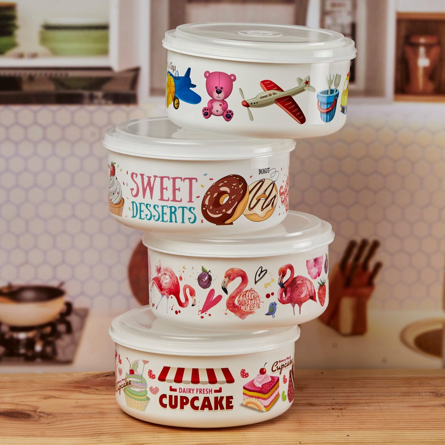 Kookee Plastic Airtight Food Storage Container with Lid for Kitchen, Set of 4, Used for storing all Foods, Fruits, Snacks, Salad, Dryfruits - Round (10692) 3