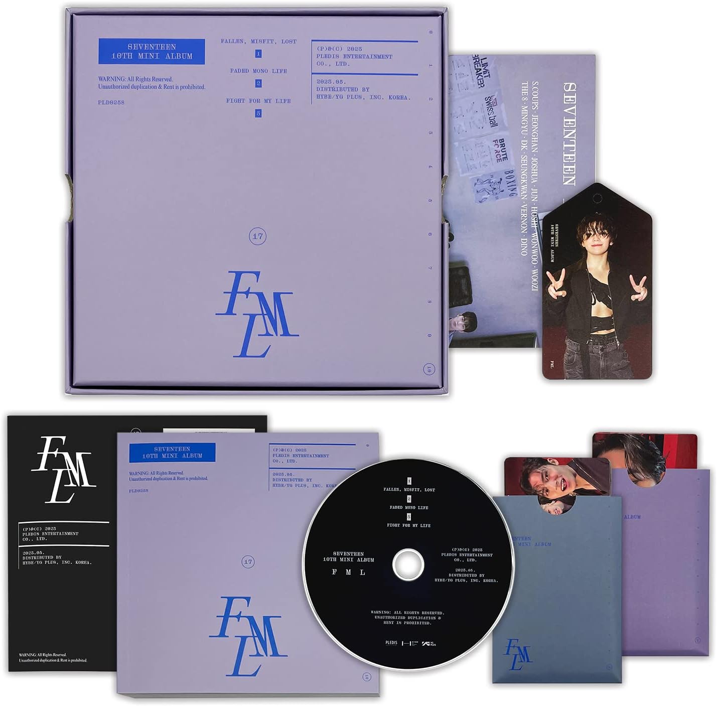 SEVENTEEN - 10th Mini Album [FML] (Deluxe Ver.) Outbox + Photo Book + Lyric Book + CD-R + Photocard + Team Photocard + Paper Tag + Folded Poster + 2 Pin Button Badges + 4 Extra Photocards