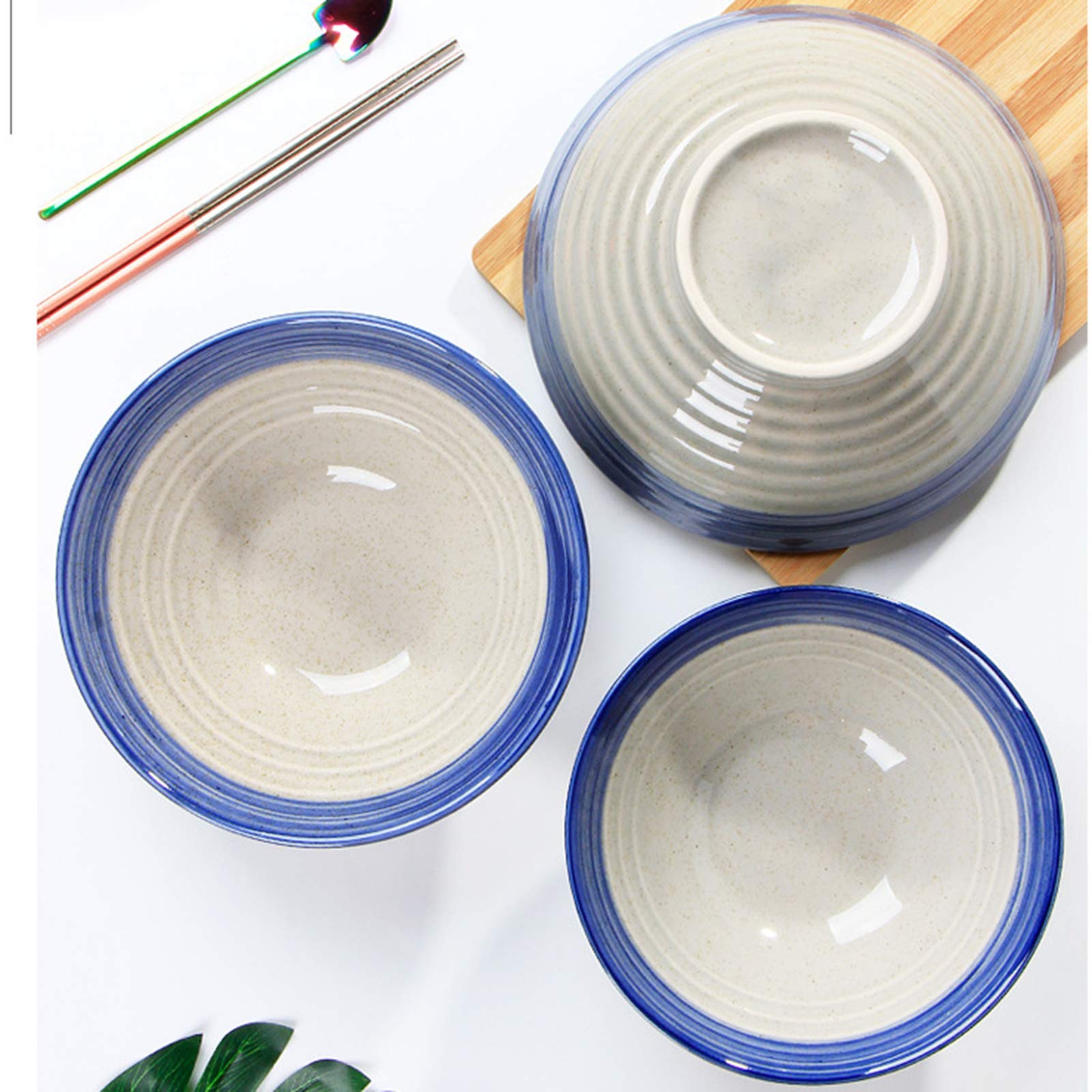 tazas de ramen, conjuntos de tazas de pasta, 2 piezas, tazón de ramen de gran tamaño for el hogar de estilo japonés, tazón de arroz/fideos/sopa/fideos de carne, azul, 700 ml ( Color : Blu , Size : 100
