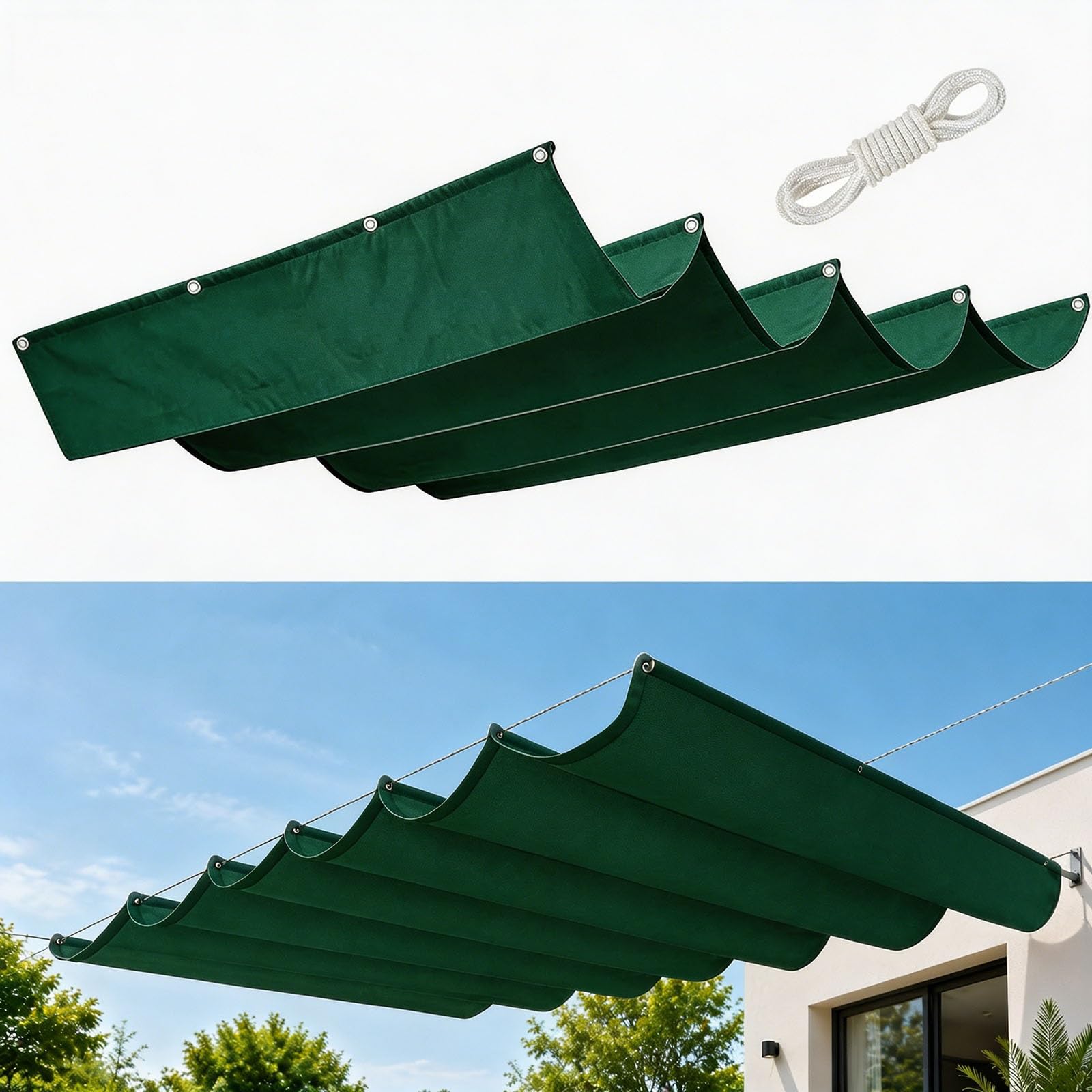 Voile d'ombrage vague rétractable contre le vent et la pluie vert
