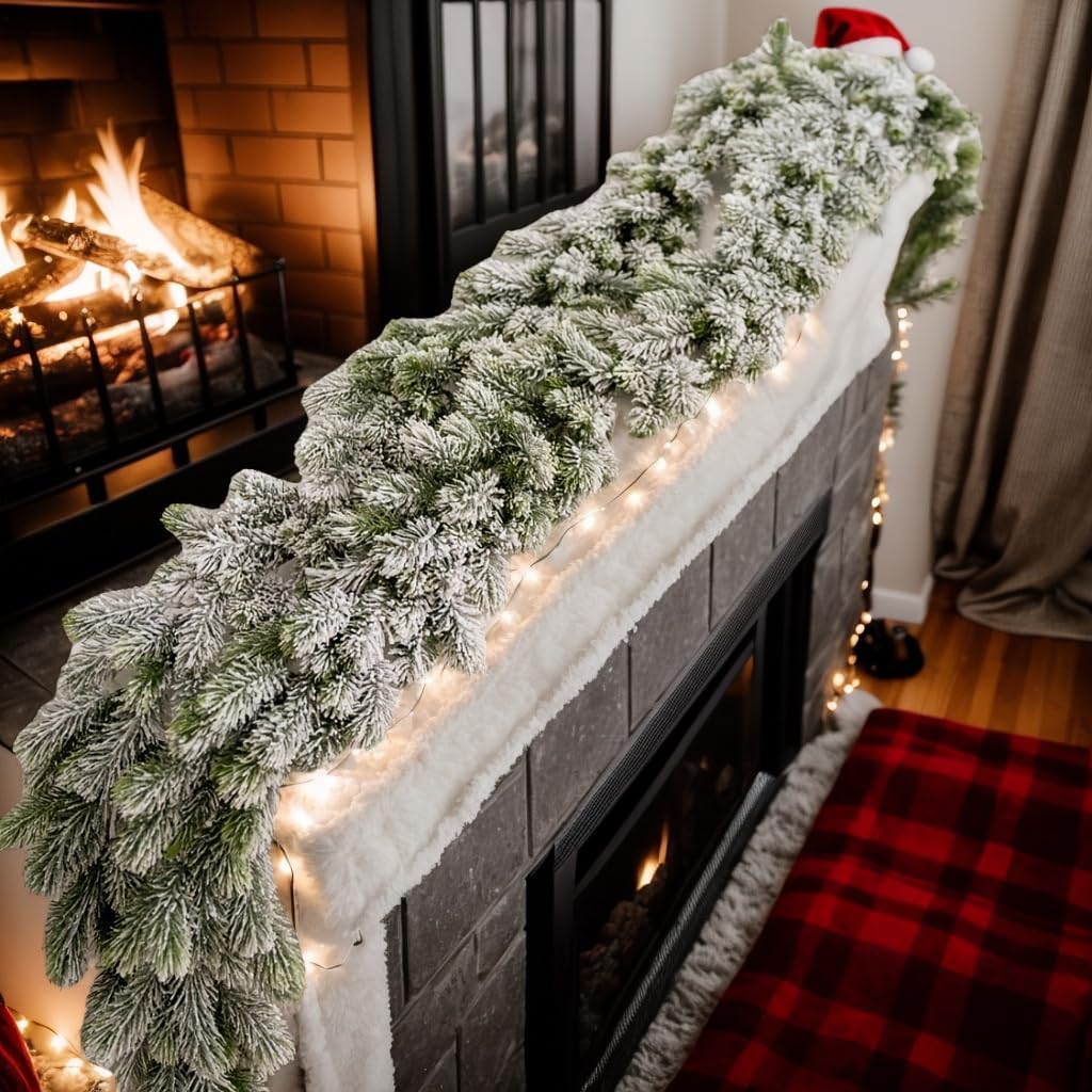 Christmas Garland Flocked Snow Pine Garland 78 inch Xmas Pine Tree Snow for Mantel Fireplace for Christmas Decorations (80 inch Dense Snow Garland) - Image 2