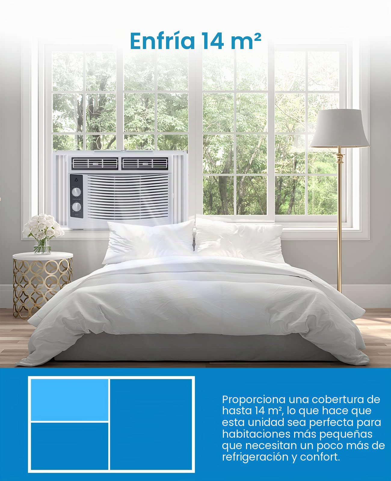 Aire Acondicionado de Ventana Inteligente de 6000 BTU con WiFi, Control Remoto y aplicación, función de Temporizador y Kit de fácil instalación para Habitaciones de hasta 350