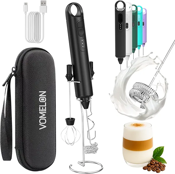 Rechargeable Milk Frother Handheld 3 Speed Coffee Foamer [3 Whisk] Electric Drink Mixer for Latte, Cappuccino, Coffee, Eggs, Hot Chocolate, Protein Black Midnight