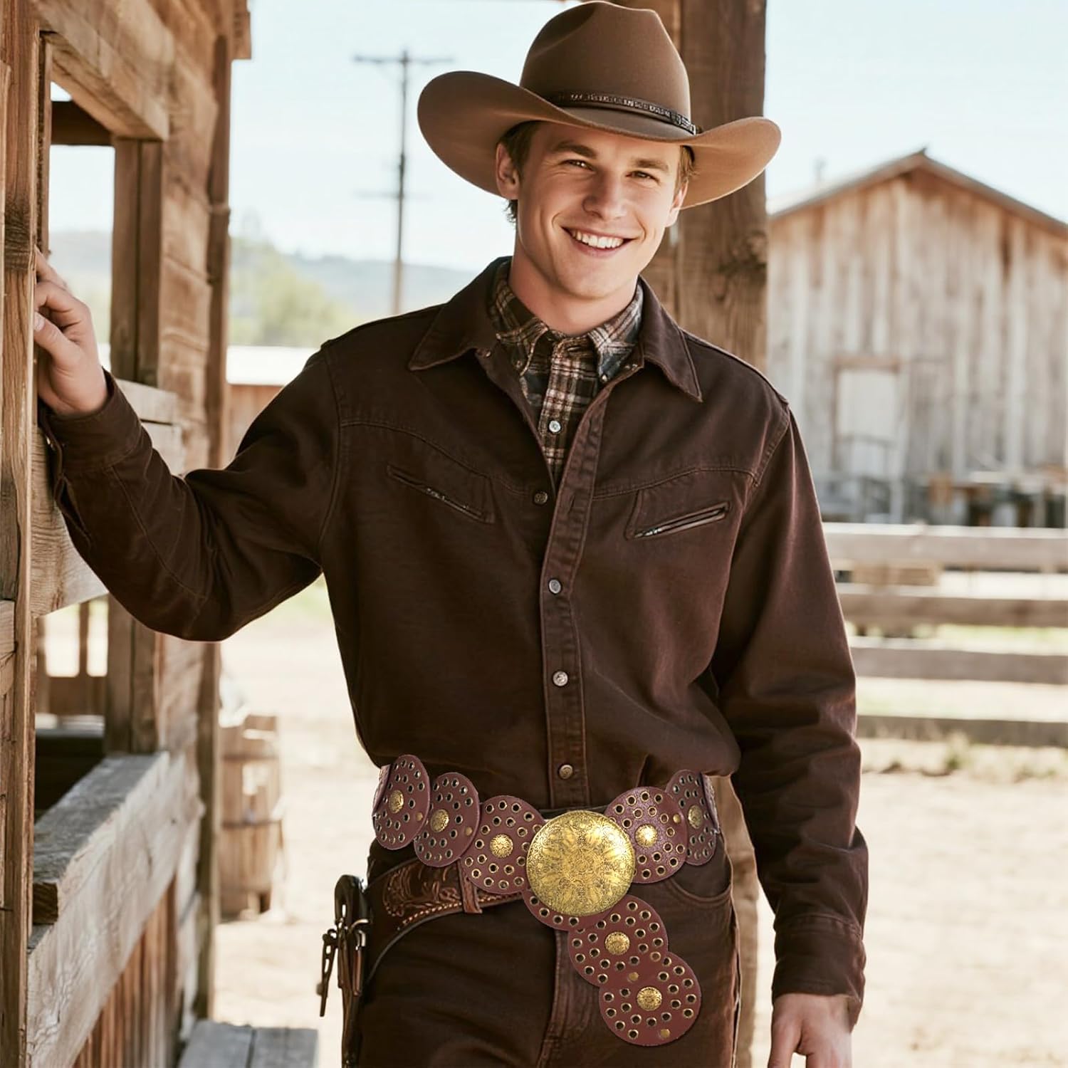 Wide Disc Belt for Women Cowboy Vintage Western Concho Leather Waist Belts Boho Disk Y2k Belt for Skirts Pants Dress - Image 5