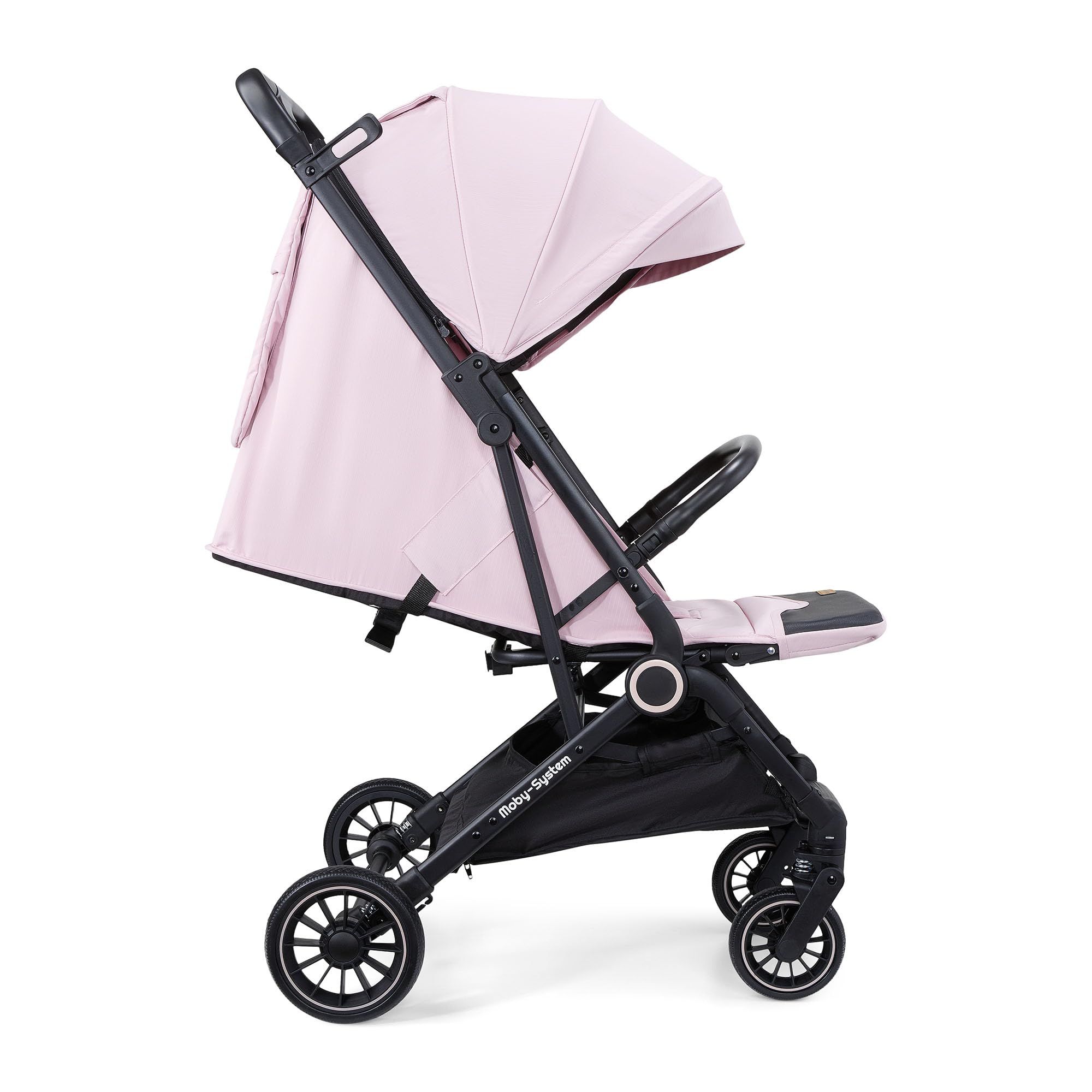 Moby-System LENA PINK PRO Poussette Canne avec Fonction Valise, Légère et Compacte 6–48 Mois, Roues EVA avec Suspension, Capote XXL, Pliage à Une Main, Rose