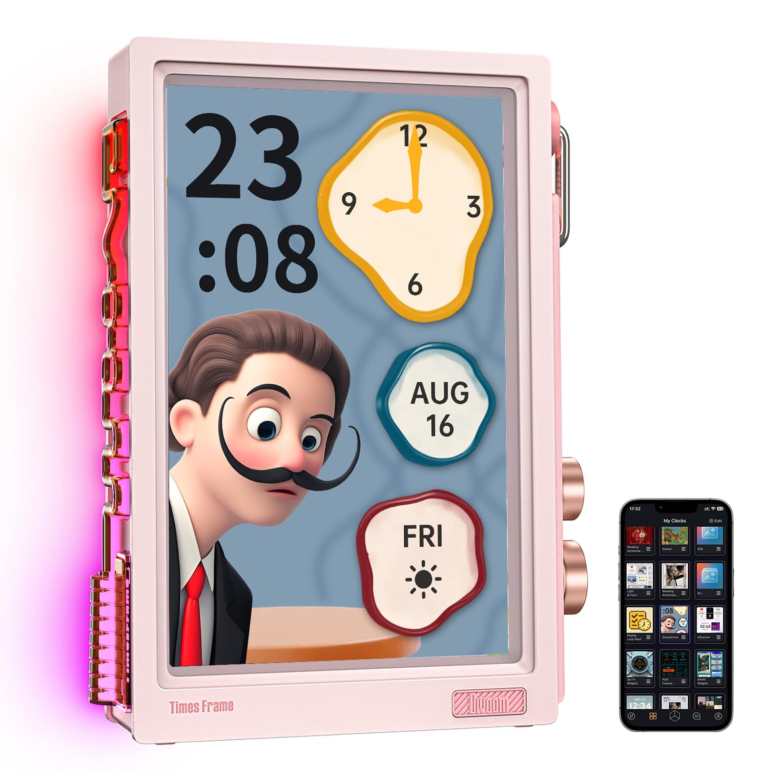 Divoom FlowToo Schlafsoundmaschine & Times Frame Digitaler Bilderrahmen – 90+ Schlafsounds, Bluetooth-Lautsprecher, transparentes 10,1-Zoll-Display, WLAN, 64 GB und RGB-Beleuchtung