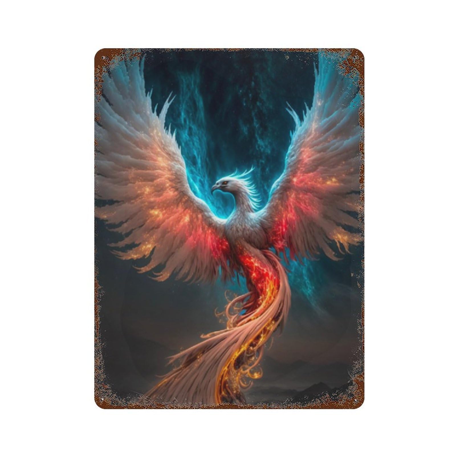 Garage Style Phoenix Rising Art Print -4 Rusty Metal Tin Sign 15.7"x11.8", Classic Wall Plaque for Bar And Workshop