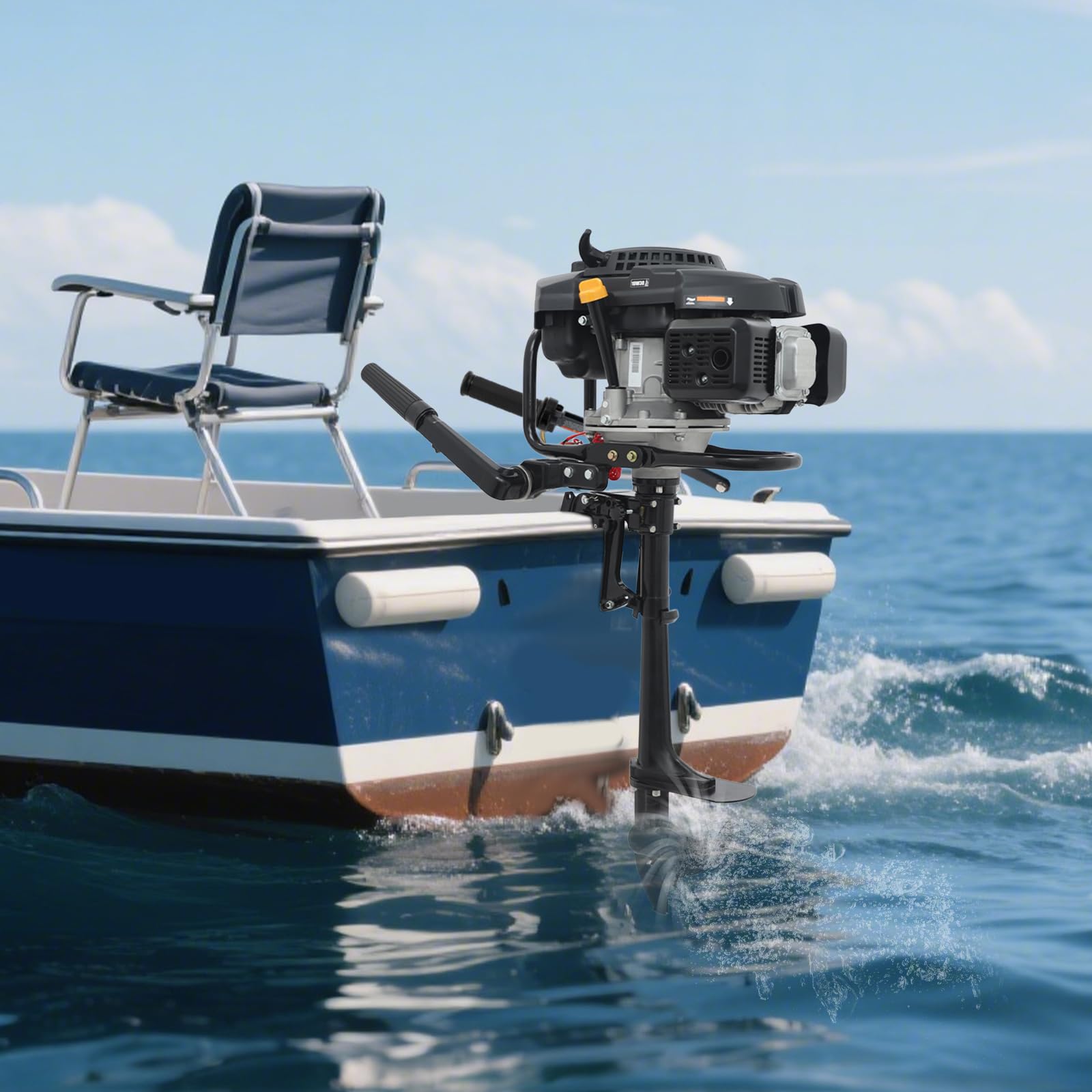 Motor fueraborda de 9,0 CV de 4 tiempos, motor de barco de 224 cc con función de inclinación, rotación de 360°, encendido CDI, velocidad máxima de 11,81 millas, para barcos de pesca, veleros, yates
