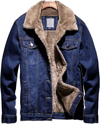 Faux Fur Collar Denim Biker Jacket Coat 