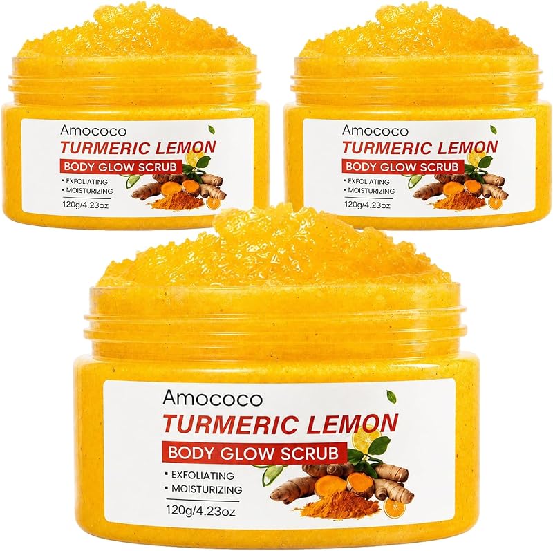 3Packs Turmeric Lemon Body Scrub, Deep Cleansing Exfoliator with Armpit Detox & Moisturization, 4.23oz*3