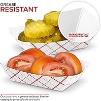 Vista 5 de Mini botes de papel para alimentos (paquete de 250) bandejas desechables de papel a cuadros rojos y blancos de 0.25 libras, bandejas de papel