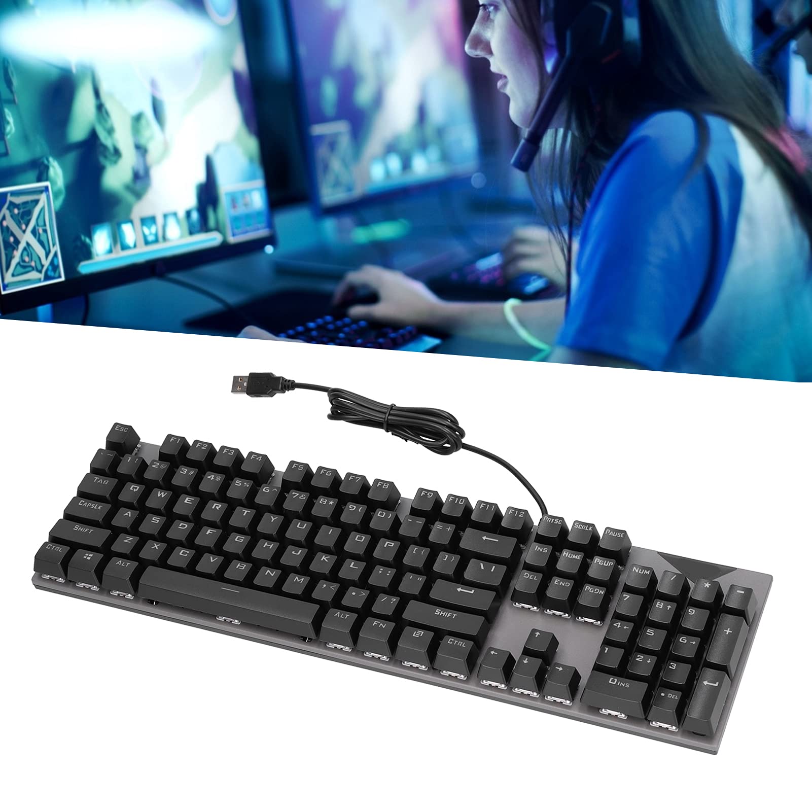 RGB Mechanical Gaming Keyboard, LED Backlit Wired Keyboard with Blue Switches, Anti-Ghosting 104 Keys, Durable Ergonomic Silent Keyboard for PC Gamer, Desktop, for PS4/5