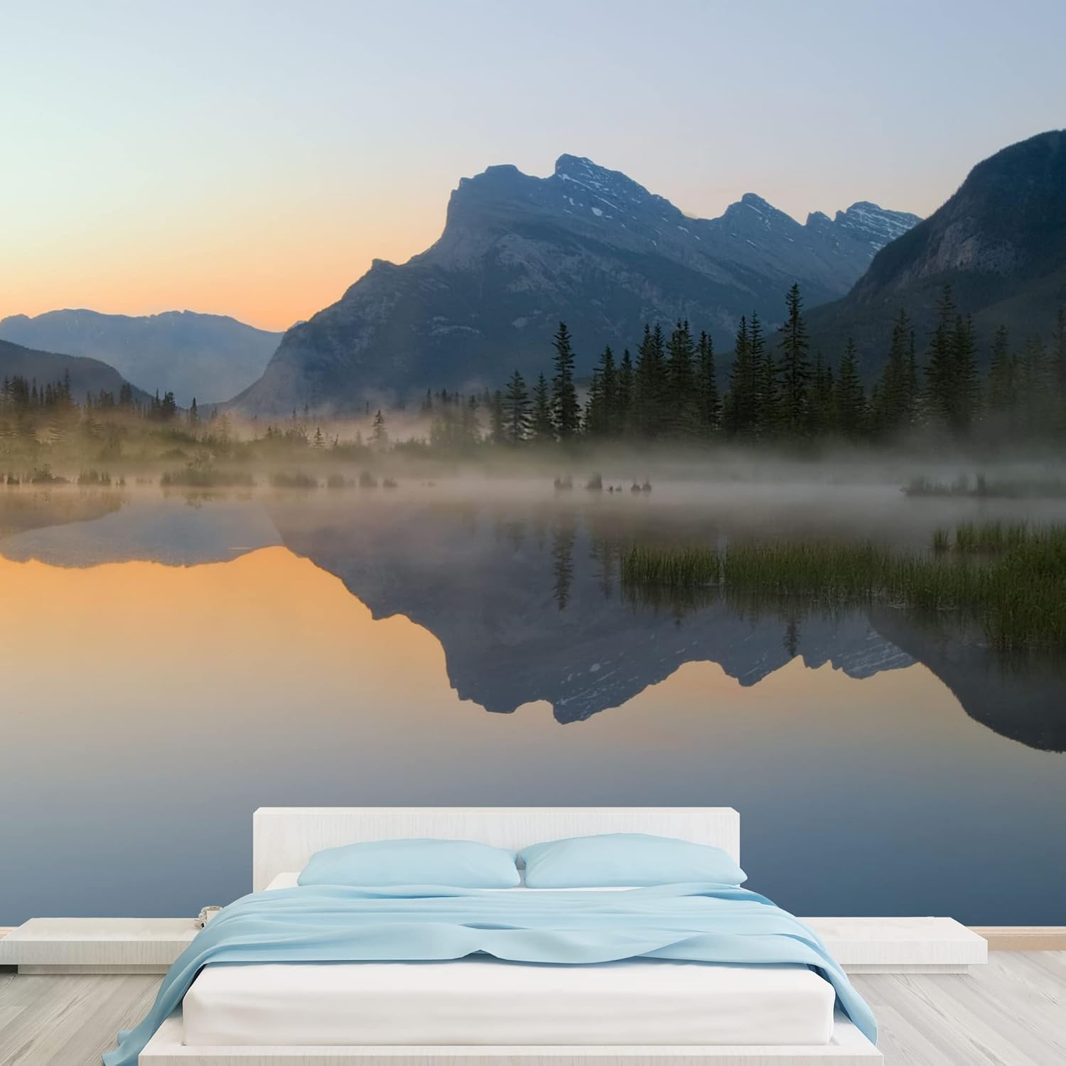 wall26 - Vermillion Lake with Mount Rundle and Reflection at Dawn - Removable Wall Mural | Self-Adhesive Large Wallpaper - 66x96 inches