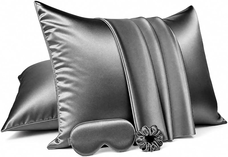 Tatuo Conjunto com 2 fronhas de cetim, máscara para os olhos e scrunchie, Dark Gray