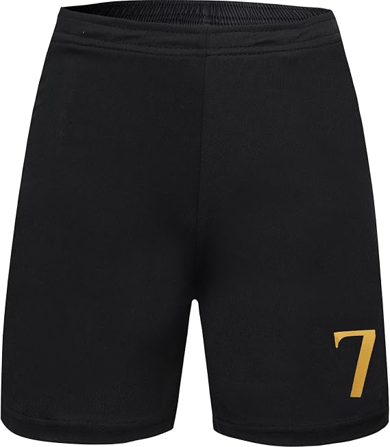#7 Special Design Football Soccer Jersey/Shorts Socks Gift Set for Children Youth Sizes (Black, 30)