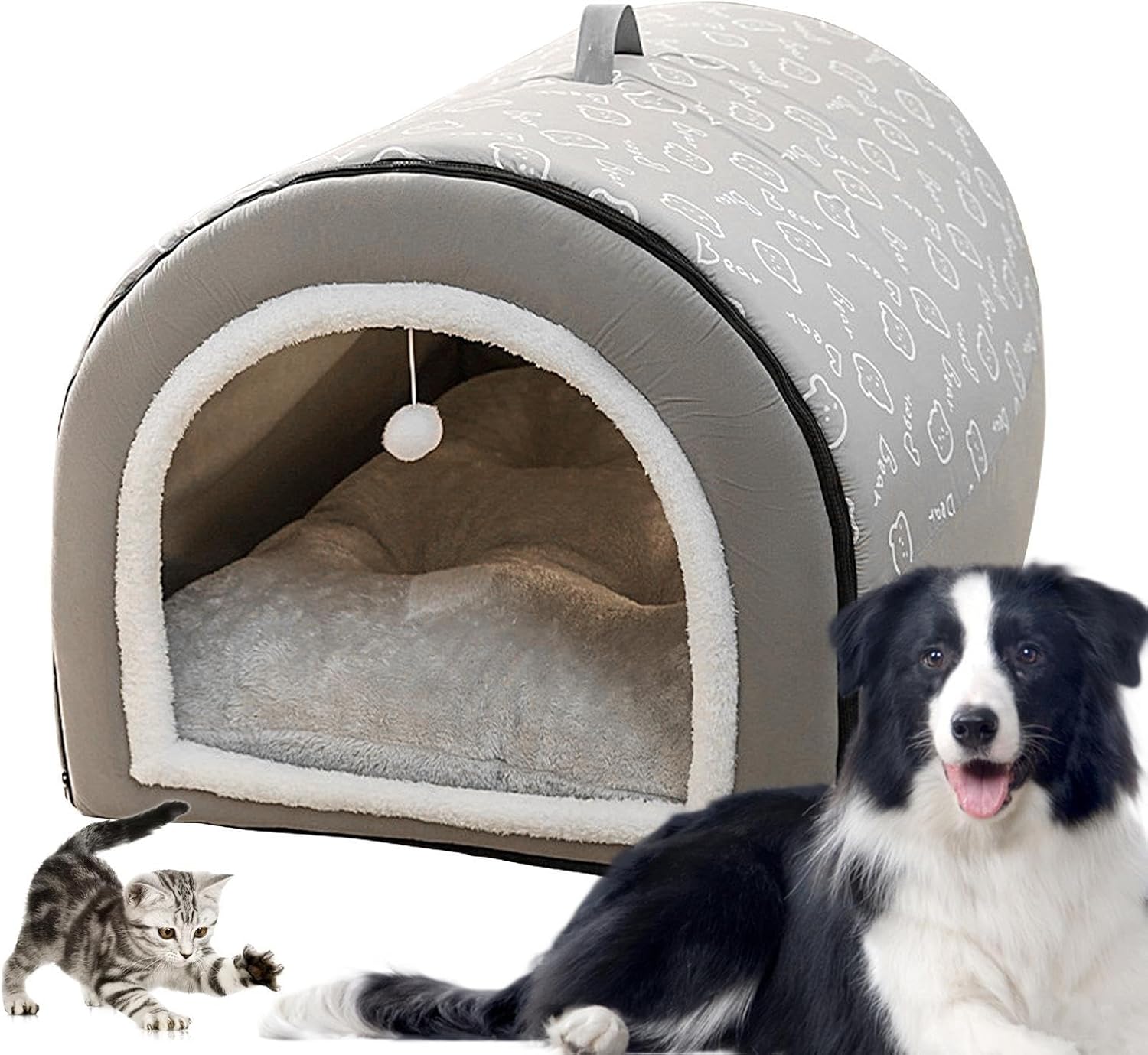 Covered Dog Bed, 2 in 1 Detachable Dog House Bed with Ball