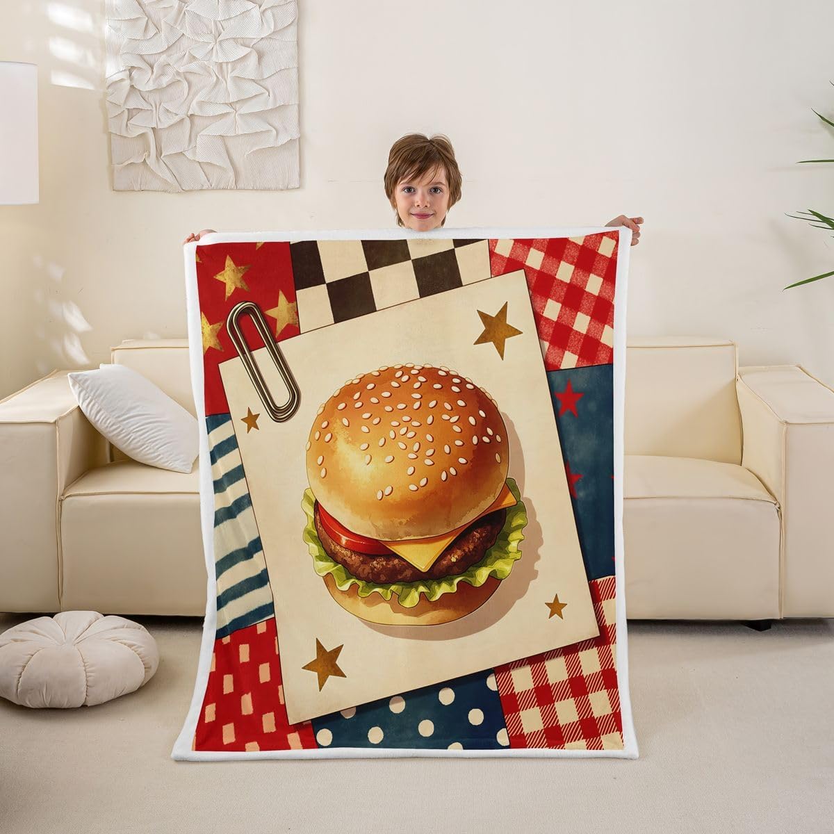 Castle Fairy Retro Burger Throw Blankets 30"×40",Kids Adult