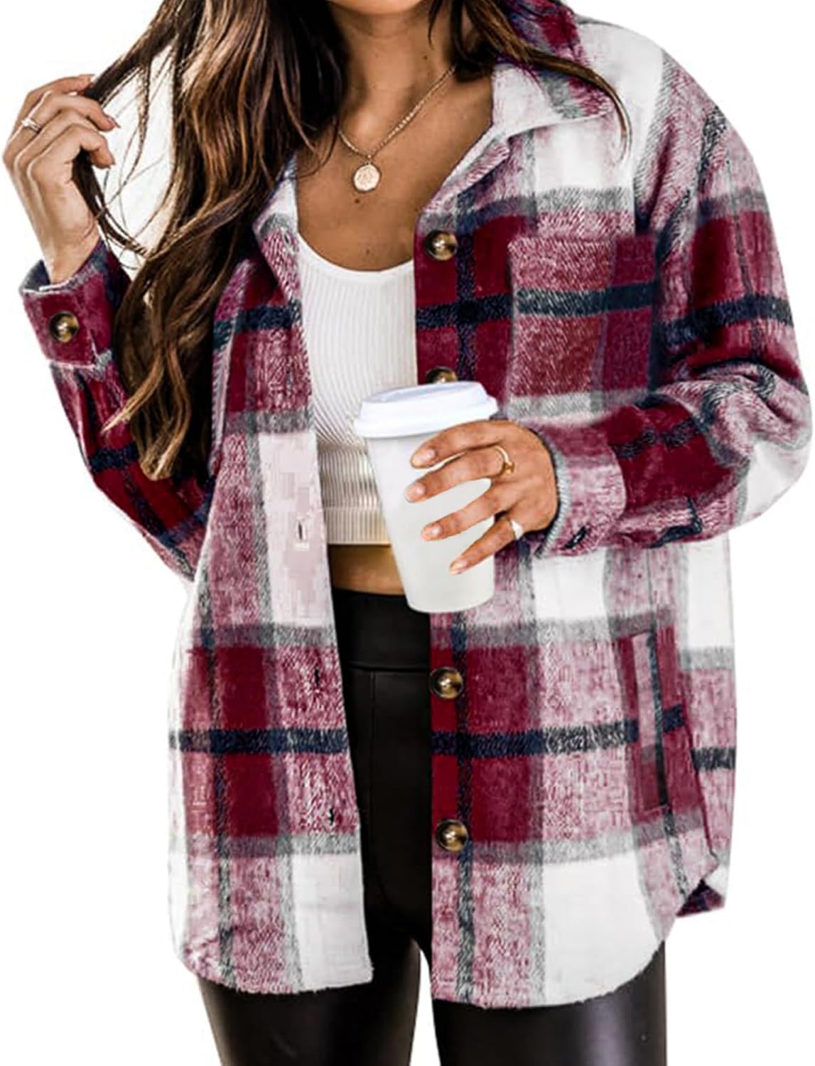 Blansdi Womens Flannel Shacket Plaid Button Down Long Sleeve Shirts Jacket Coats Fall Outfits Fashion Clothes 2025