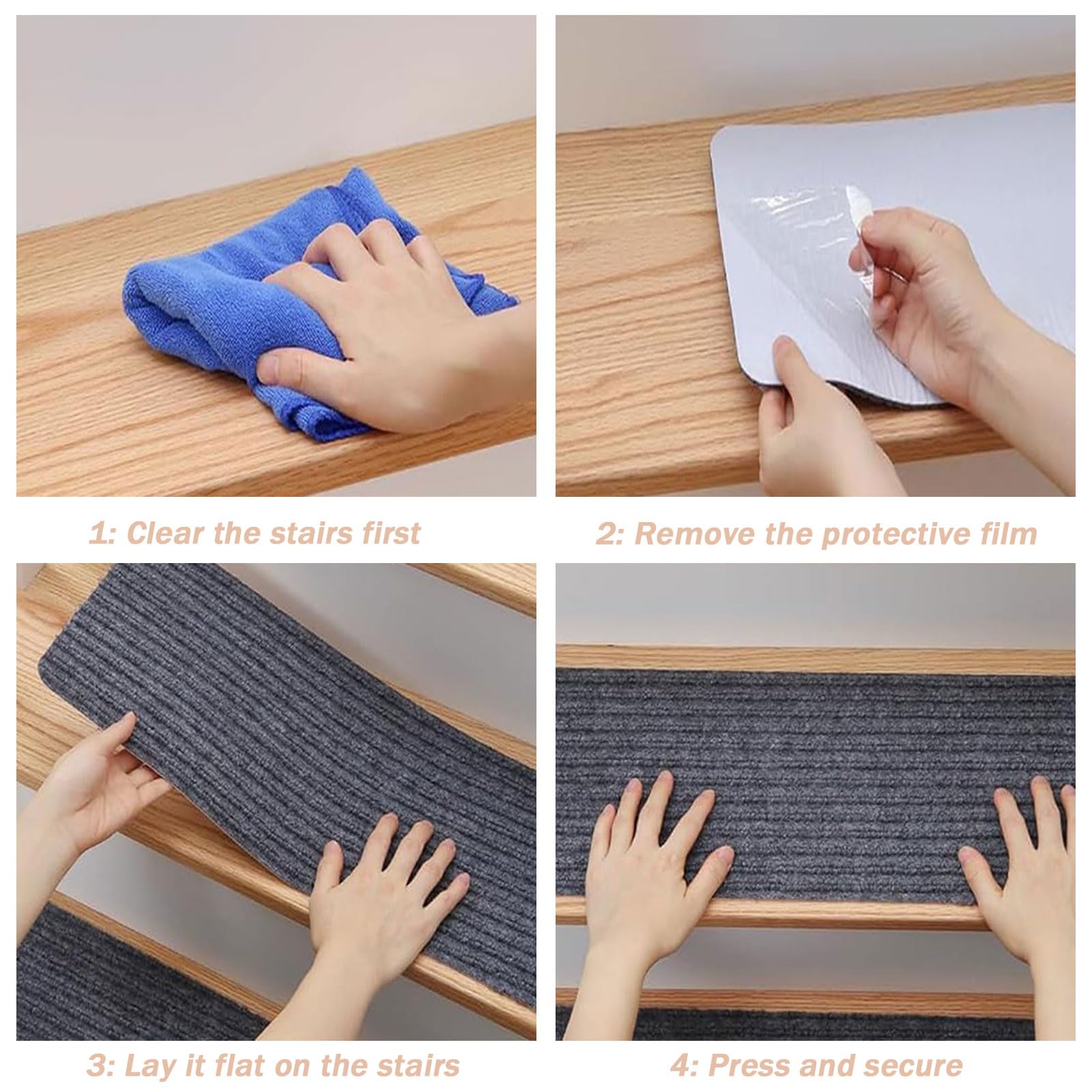 Treppenstufen Matten, 5Er Set 46 x 70 cm Antirutsch Selbstklebend Stufenmatten Selbstklebend Wiederverwendbar Rechteckig für Kinder, Senioren Und Haustiere, Dunkelgrau