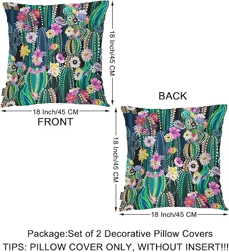 Miniatura 6 de Swono Juego de 2 fundas de cojín decorativas con diseño de cactus, diseño de cactus florecientes tropicales y flores, funda de almohada acogedora