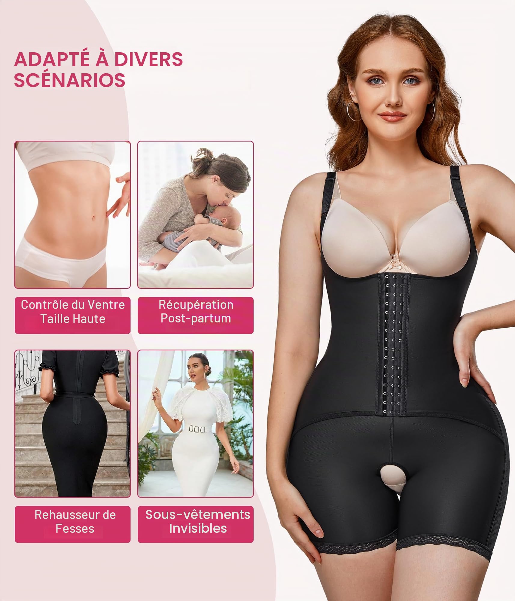 KUMAYES Body Sculptant Femme Gainant Double Ventre Plat Gainant Bustier Amincissante Corset Gaine Lingerie Minceur Shapewear Bodysuit