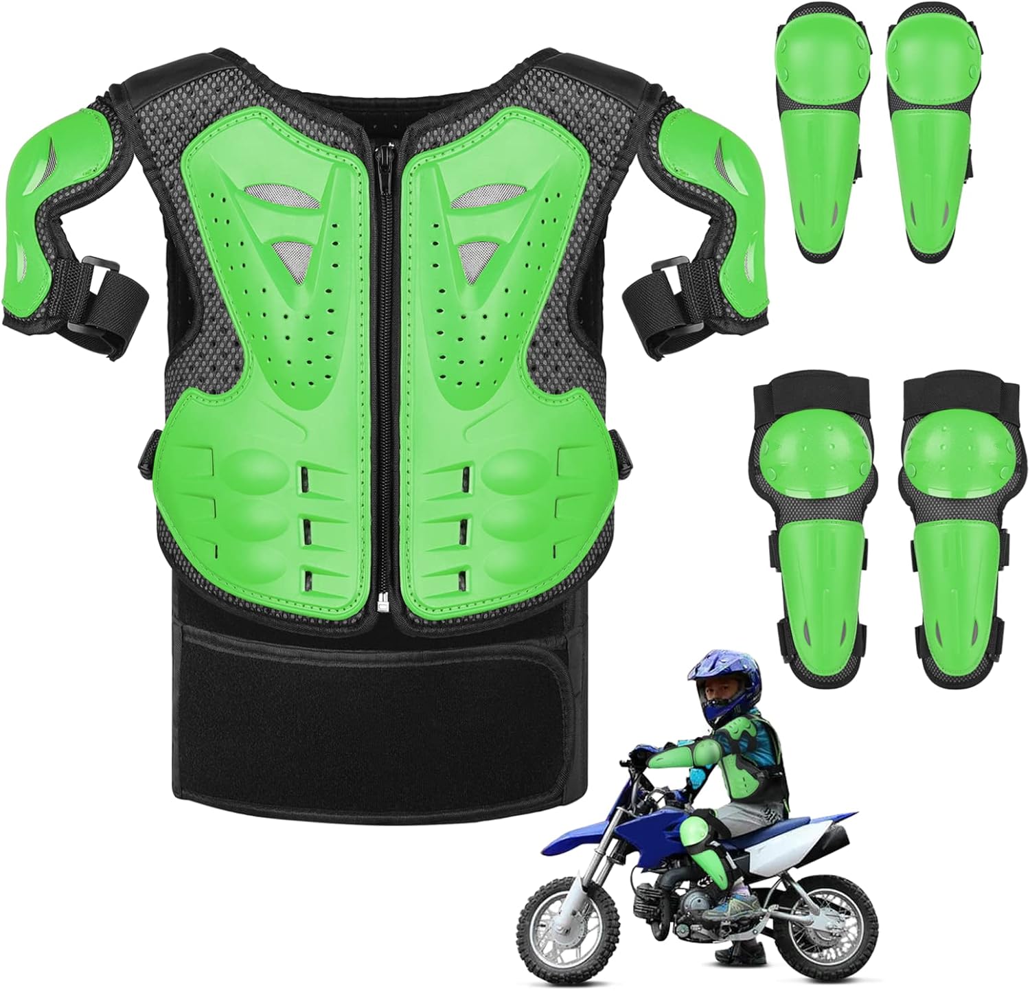 Youth Dirt Bike Gear, JUSTDOLIFE 5 PCS Motorcycle Armor Protection Jacket, Kids Motorcycle Armor with Knee Pads Elbow Pads Chest Protector Racing for Outdoor Sports - Image 2