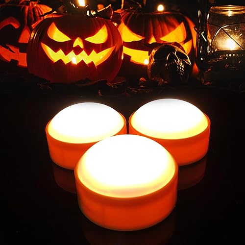 Paquete de 3 luces de calabaza de Halloween con control remototemporizador, velas LED que funcionan con pilas, luces naranjas sin llama, velas