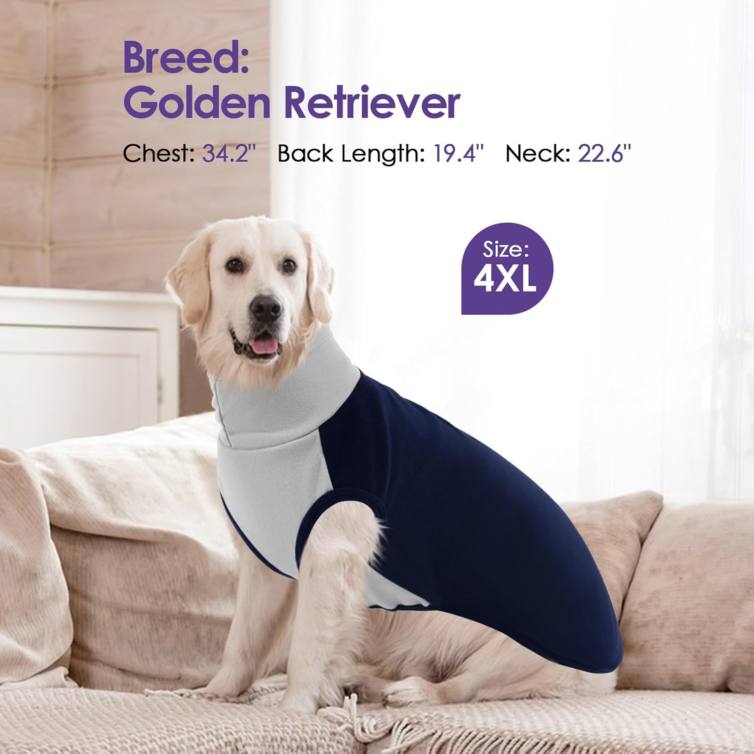 XXL Dog Sweater - Turtleneck Dog Sweater Vest, Stretch Pullover Fleece Coat for Extra Large Dogs Boy Girl, Warm Sweatshirt Jumpsuit Soft Pajamas for Beagle, Navy Blue 2XL