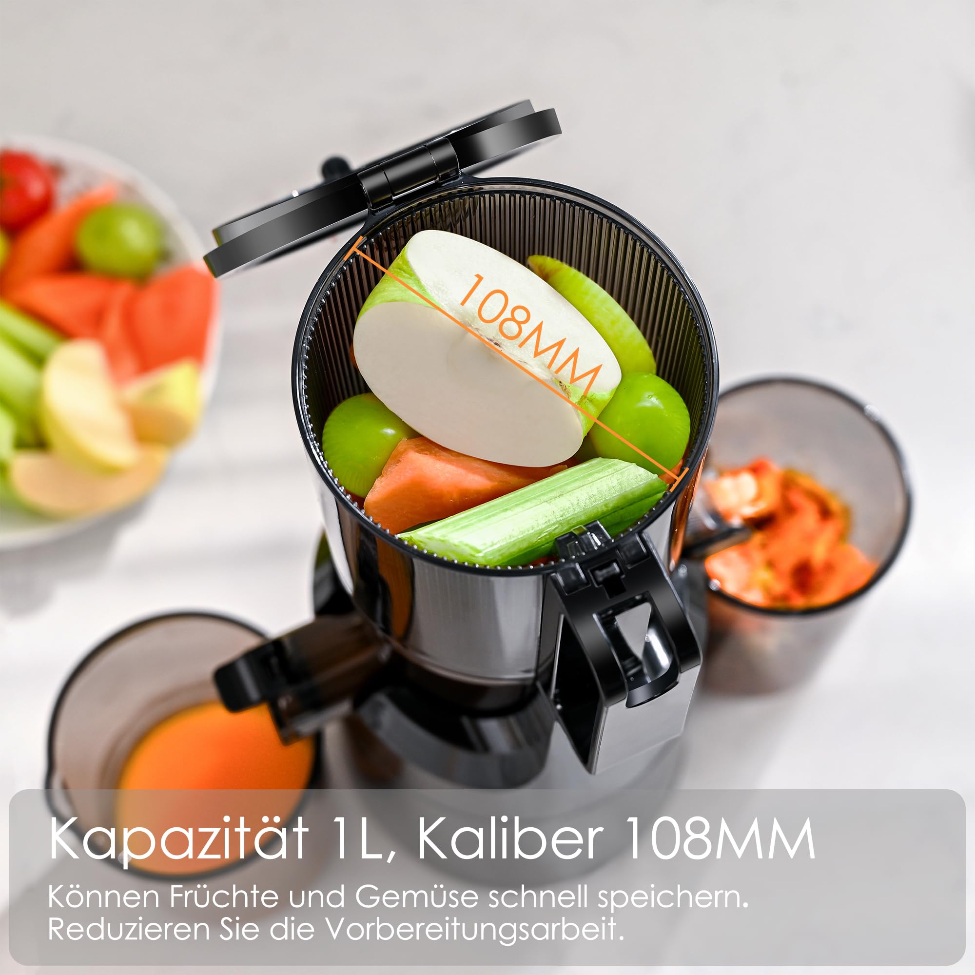 Fretta Slow Juicer 108MM Breite Fütterungsröhre BPA-frei Tritan-Material 200W