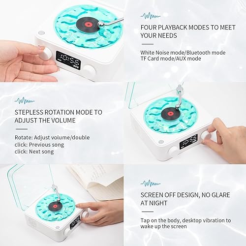 Miniatura 6 de Waves - Altavoz Bluetooth con reproductor de vinilo, tocadiscos con lámpara Lumena, reproductor de vinilo retro con luz y tiempo ajustables para