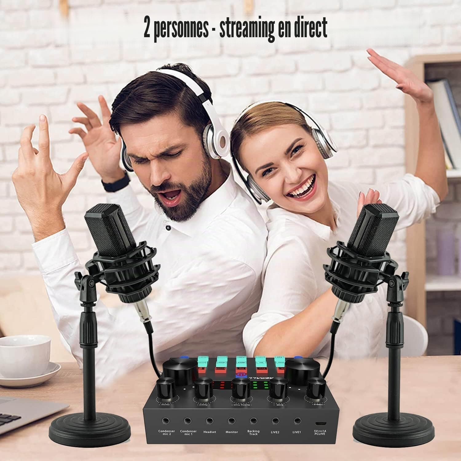 Micro Gaming Carte Son Karaoke Table de Mixage DJ Set, focombance Ensemble d'équipement de Podcast Interface Audio Mixage Micro Pc Cable Usb Microphone à condensateur Bluetooth Streaming Micro Gamer