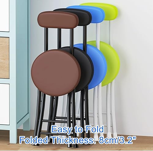 Miniatura 6 de THAMBA Juego de 2 taburetes plegables portátiles de 18 pulgadas, taburete de bar plegable de poliuretano con cojín de respaldo, capacidad de 300