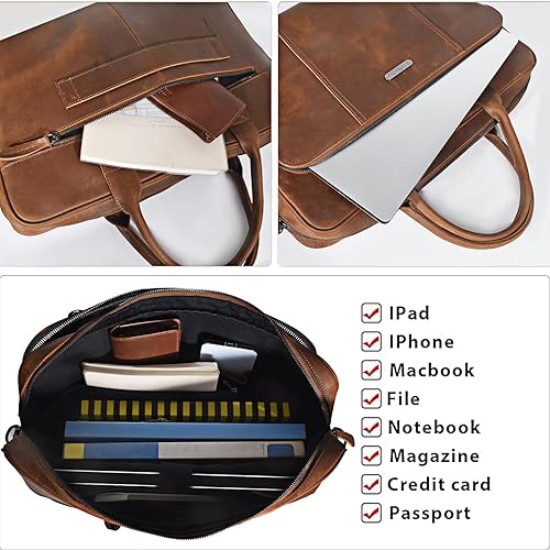 Miniatura 3 de Blofinche Maletín para portátil de cuero genuino para hombre 15.6 y 18 pulgadas Computer Messenger shouledr work Satchel bolsas, Marrón oscuro - 18