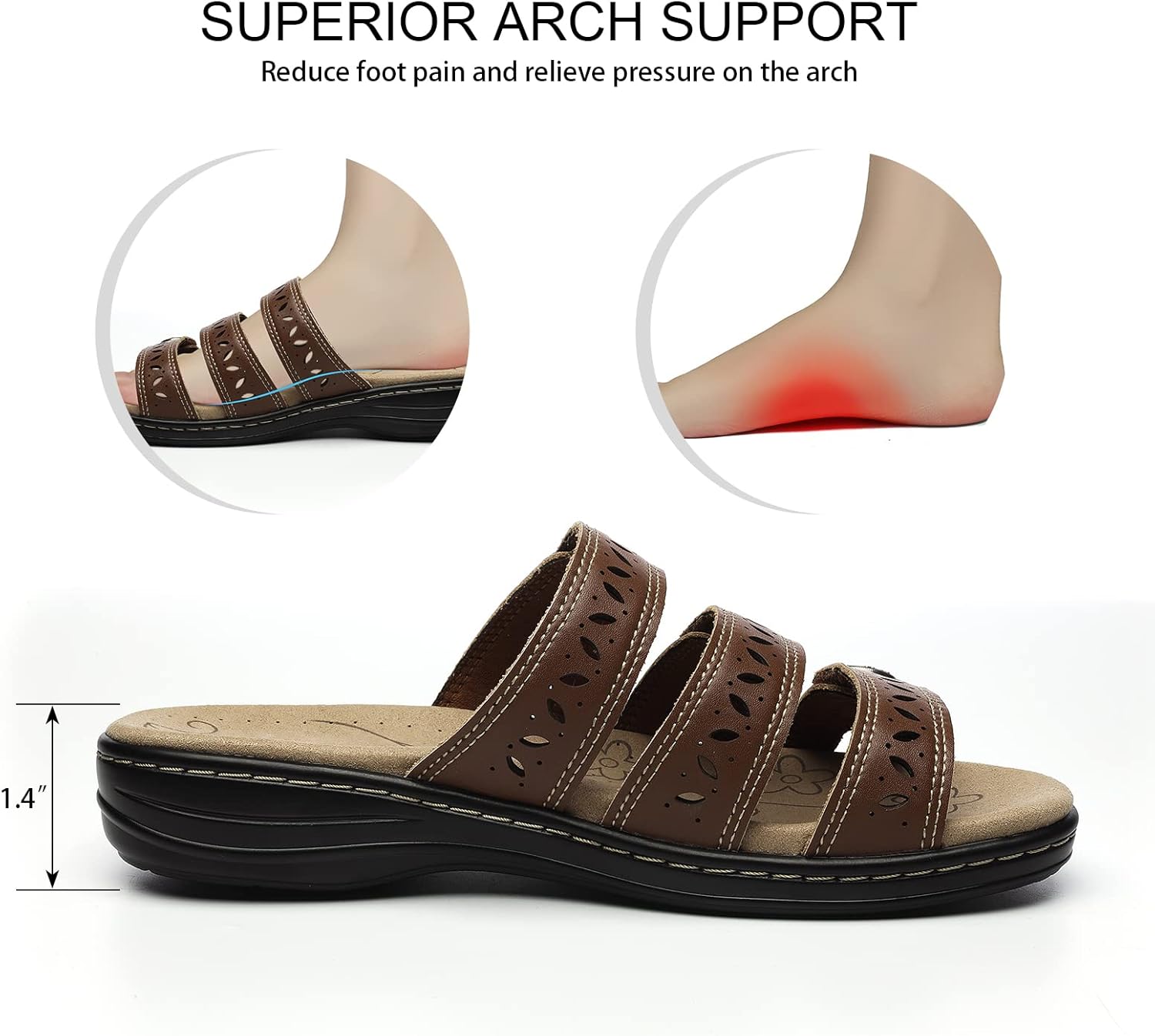 Women's Comfort Leather Slides Lightweight Flat Sandals Cute Slip On Casual Walking Slippers 10 Coffee image 5 of 9 B0BXLLC9S6