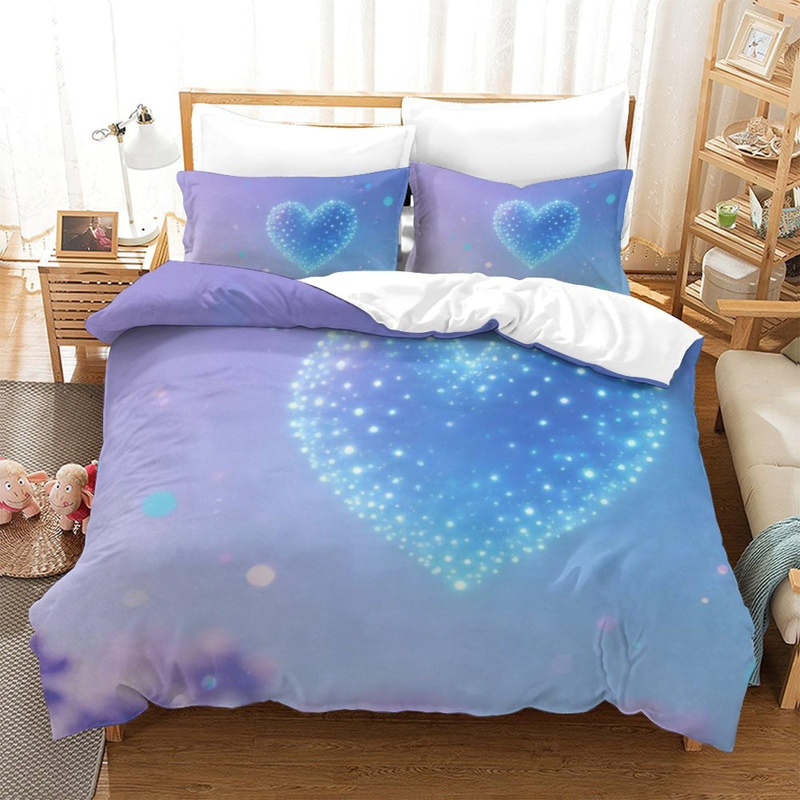 Housse de couette cœur de rêve 3D en microfibre 135x200cm pour lit simple