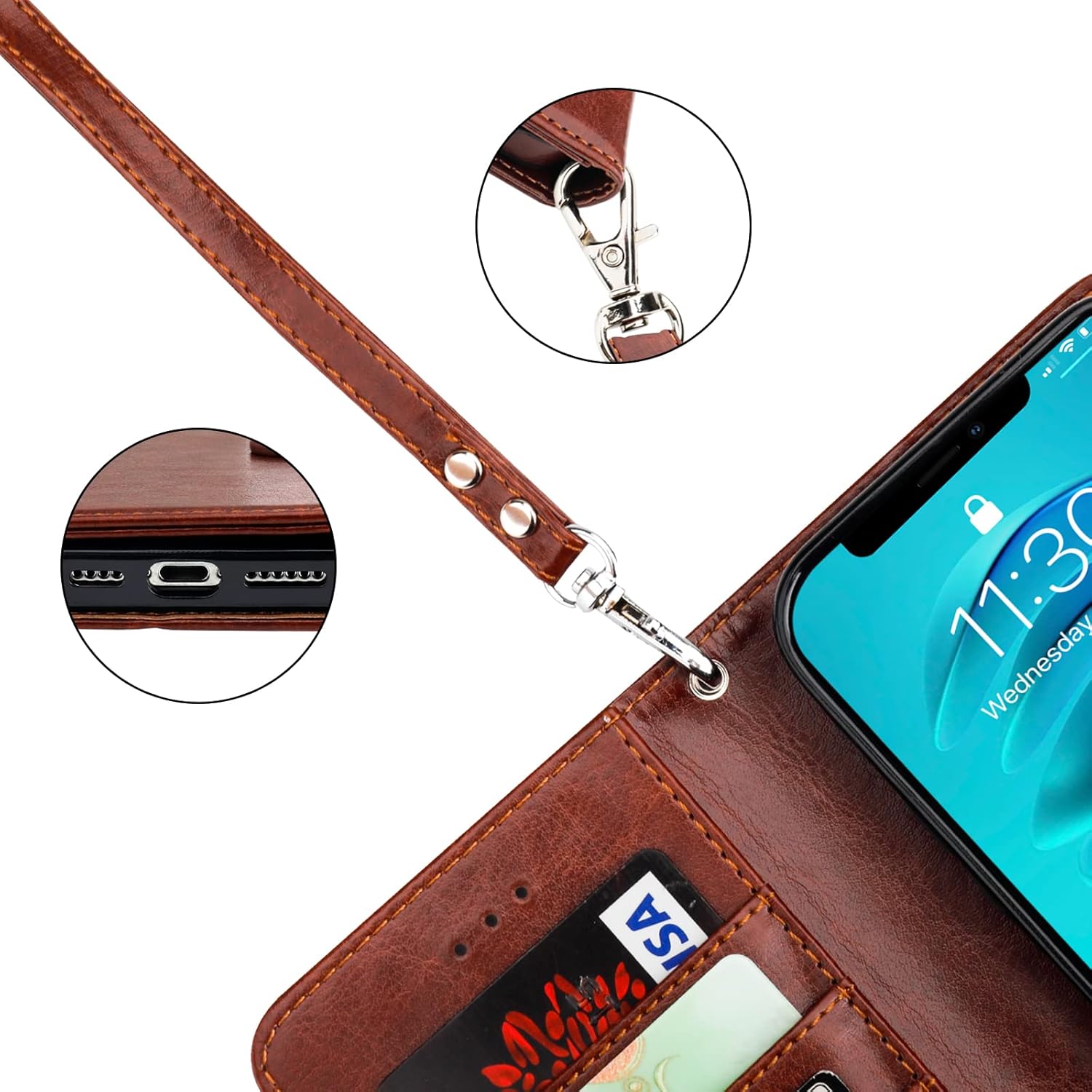 Bocasal Detachable Wallet Case for iPhone 14 Pro Max RFID Blocking Card Slots Holder Premium PU Leather Magnetic Kickstand Shockproof Wrist Strap Removable Flip Protective Cover 5G 6.7 inch (Brown) - Image 9