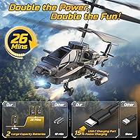 Vista 3 de DEERC RC Helicopter, RC Plane for Kids and Adults, 2.4GHz Remote Control Helicopter, 26 Mins Flight Time, LED Lights & Altitude Hold, 2
