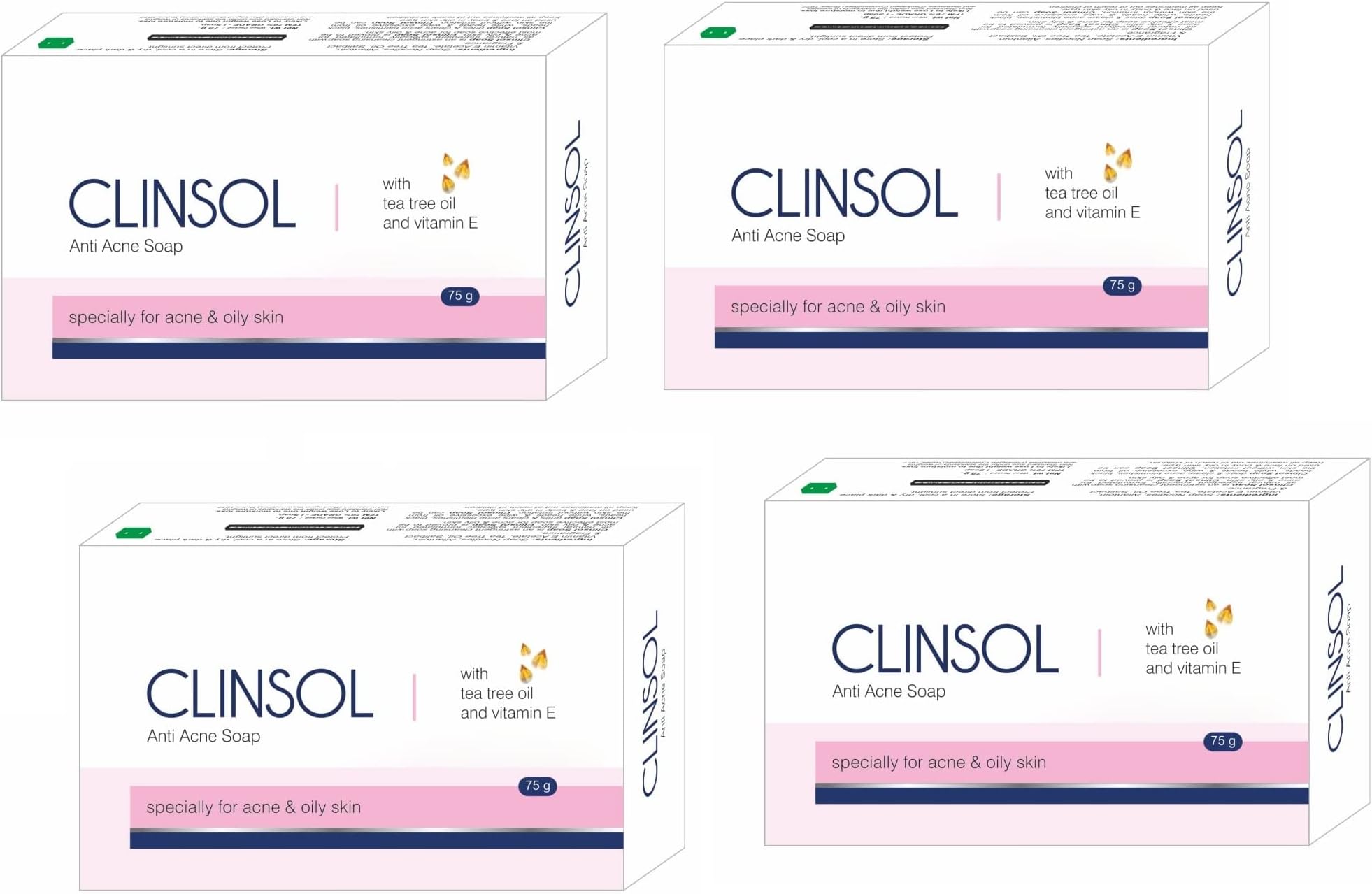 Clinsol Soap Pack of 4 (75g Each)- Enriched Tea Tree Oil with Vitamin E for Soft Skin || Gentle on Skin || Helps to remove Acne and Makes Skin Nourished And Clear