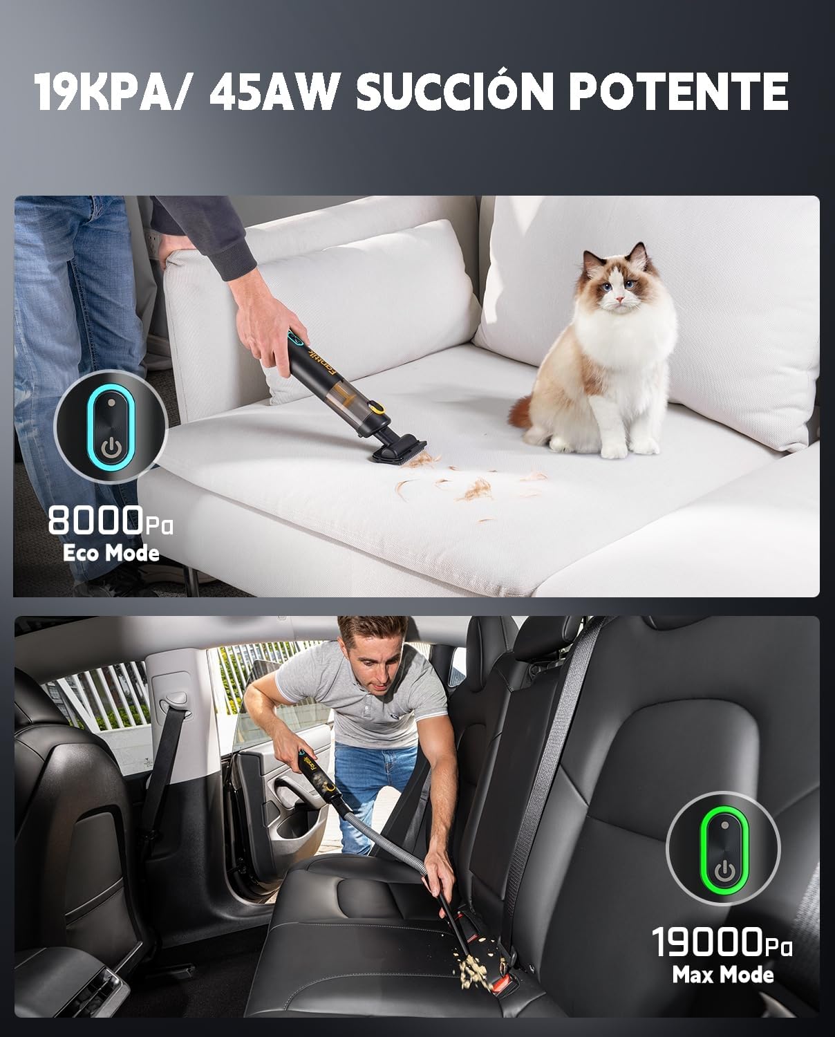 Fanttik Slim V8 Apex Aspirador de Mano inalámbrico para Coche, Alta Potencia de succión 19000 Pa,Carga rápida USB-C en 2,5 Horas, 4 en 1 Aspirador y soplador de Aire y Bomba (Negro)
