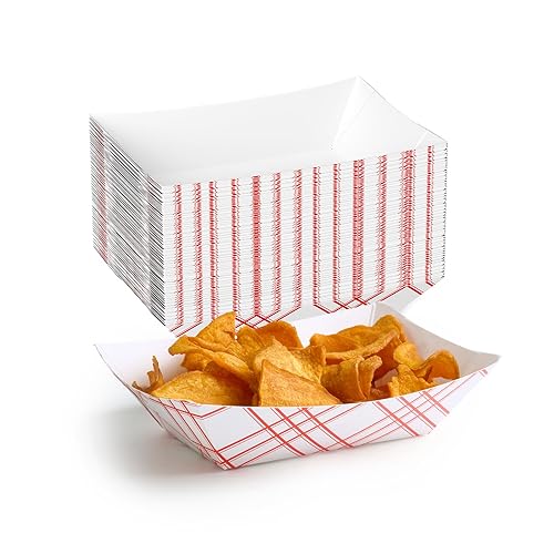 ECOLipak 100 Pack 2lb Paper Food Tray Red, Disposable Paper