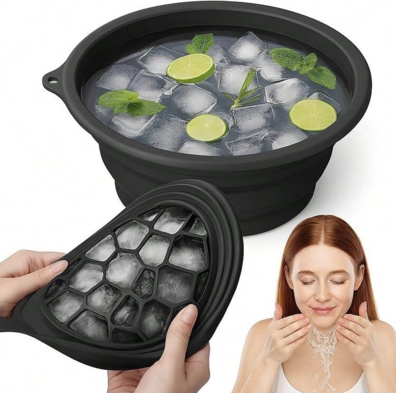 Ice Face Bowl Silicone face ice bowl with Built-In Ice Tray | Foldable & Collapsible for ice facial at home Best skincare For Women & Men-image-16