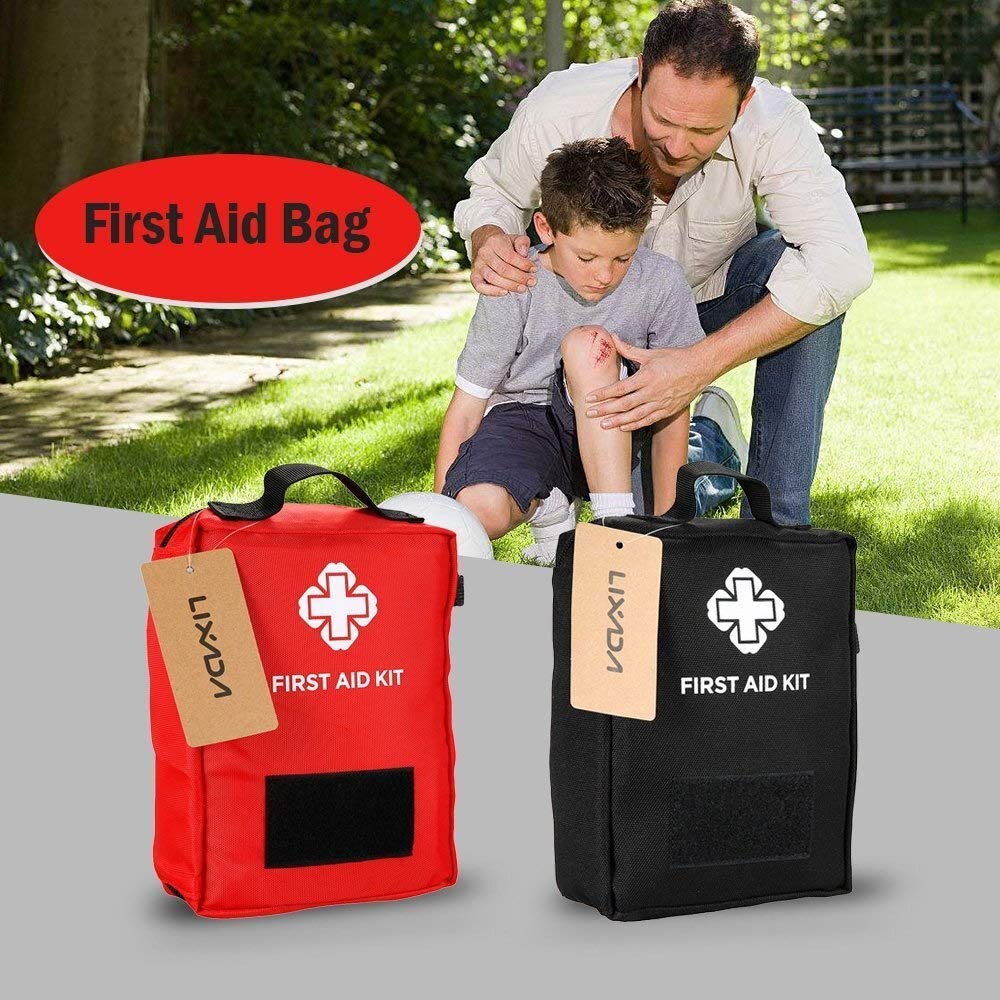 Bolsa de primeros auxilios, bolsa de supervivencia de emergencia, bolsa de almacenamiento médico para el hogar, coche, caza, lugar de trabajo, camping, viajes (color: rojo), color: negro (color: rojo)
