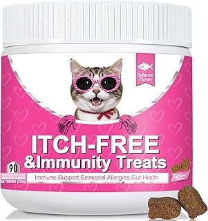 Bailey & buddies Cat Itch & Allergy Relief Treats â€“ Natural Supplement with Salmon Oil, Probiotics & Turmeric â€“ Stop Scratching, Licking & Over-Grooming â€“ Skin & Immune Support â€“ 90 Chews