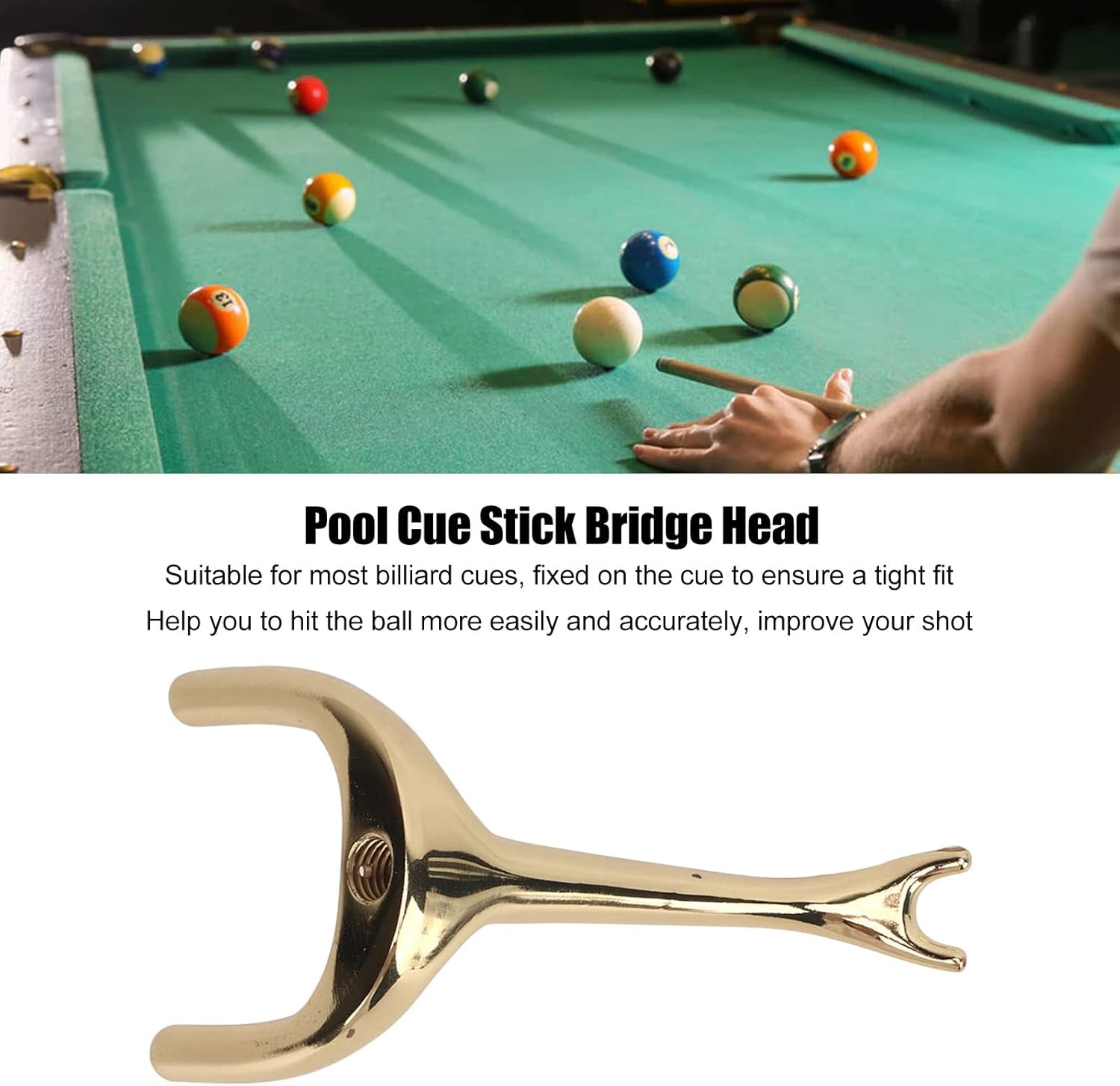 Gold Pool Stick Bridge Head, Aluminum Alloy Billiard Rack Frame, Firm Fixing Bridge Head for Accurate Shots, Tight Fit for Most Pool Cues, Elegant Gold Appearance