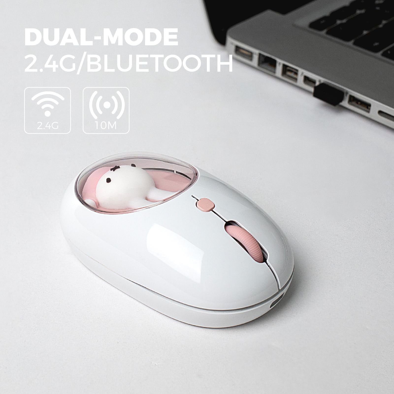 MiPow x Miffy Ratón inalámbrico Bluetooth, pequeño ratón portátil, adecuado para portátiles, tabletas, etc., seguimiento sin problemas, compatible con PC y Mac, Windows y macOS, rosa - regalos de