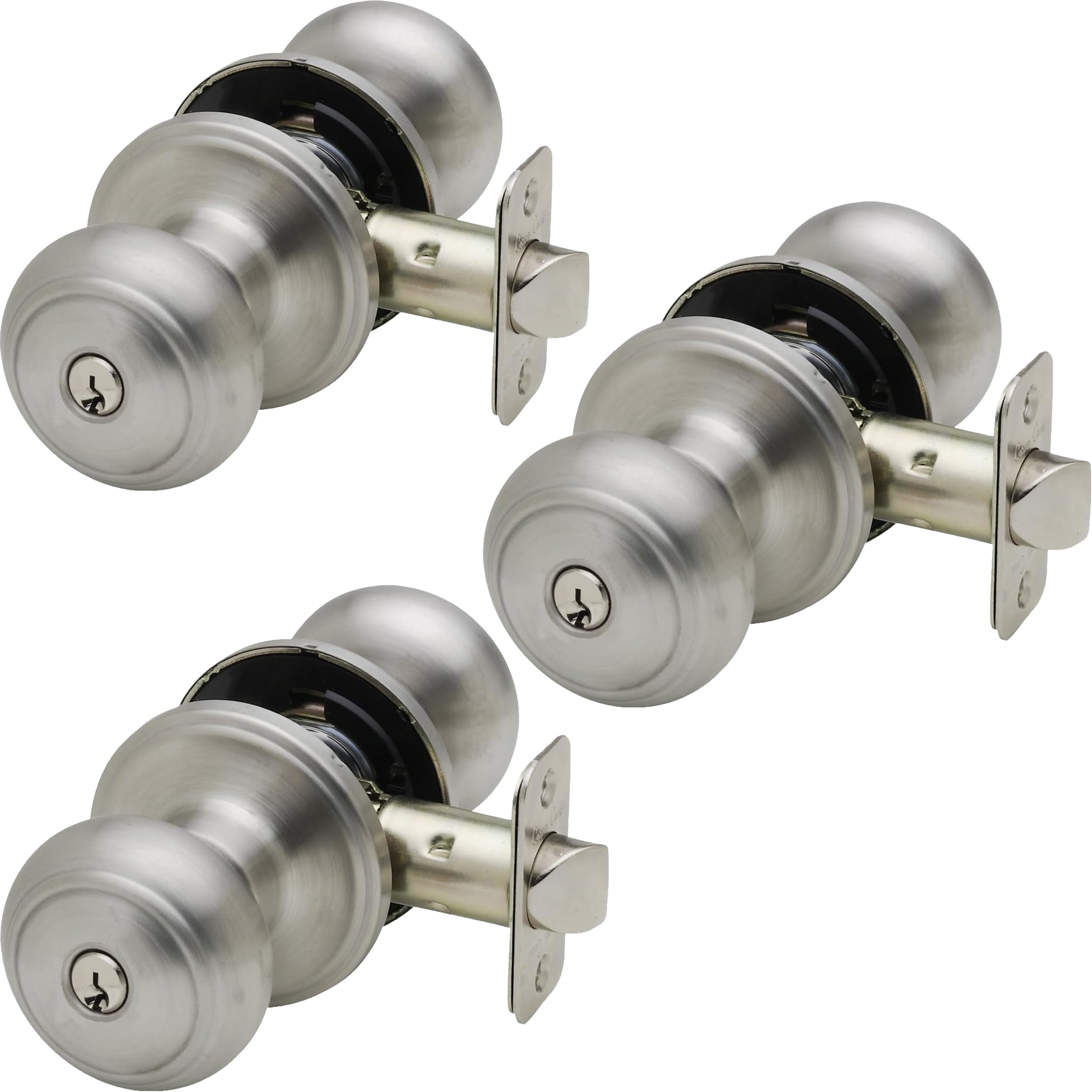 Copper Creek CK2040SS-3 Colonial Door Knob, Keyed Entry Function, 3 Pack, in Satin Stainless