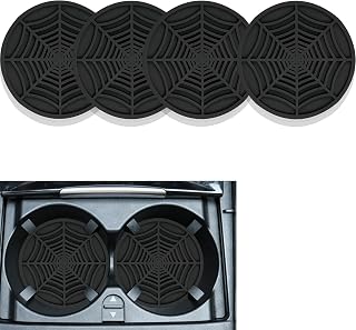 4PCS Silicone Car Coasters,Unique Spider Web Non-Slip Car Cup Holder Coaster Car Interior Accessories,Universal 2.75 Inch Car Drink Coaster for Women Men (Black)
