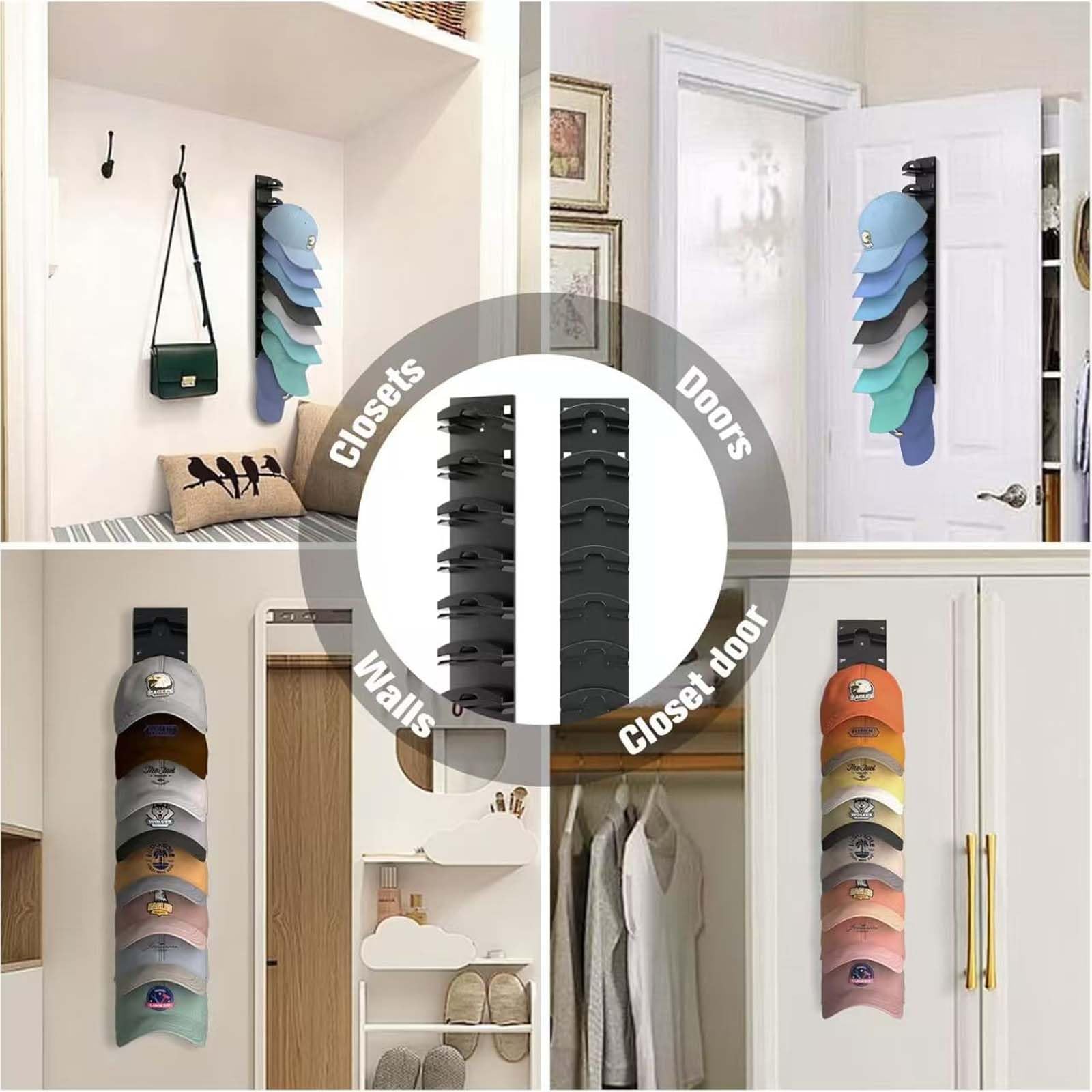 Organizador de sombreros para gorras de béisbol, estante para sombreros para pared, gancho adhesivo para gorras, ganchos perforados, soporte para colgar sombreros con capacidad para hasta 10 sombreros