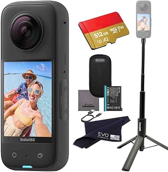 Insta360 X3 - Waterproof 360 Action Camera with 1/2" 48MP Sensors, 5.7K 360 HDR Video, 72MP 360 Photo, 4K Single-Lens, 60fps Me Mode, 2.29" Touchscreen, AI Editing |Bundle Includes 2-in-1&512GB