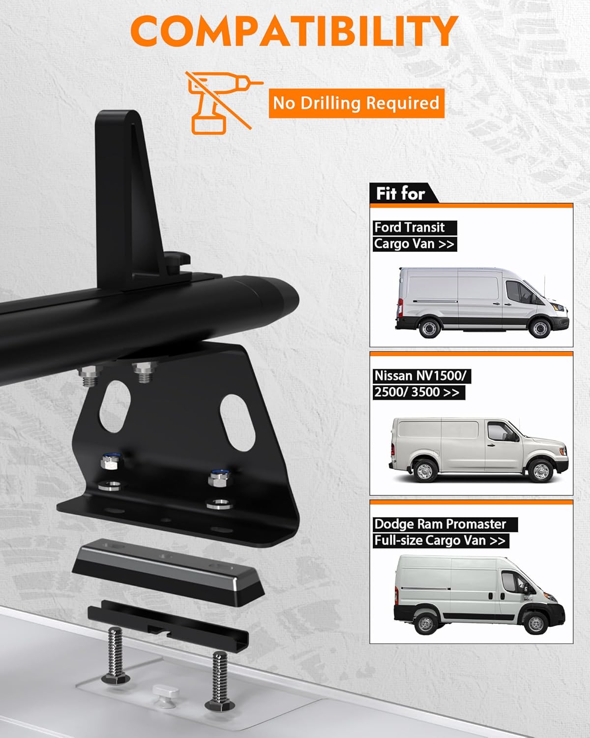 MELIPRON Aluminum Van Roof Rack Fit for Ford Transit, Ram Promaster, Nissan NV, No Drill Cargo Van Ladder Rack, Aerodynamic Quiet T-Slot 3 Crossbars, Black